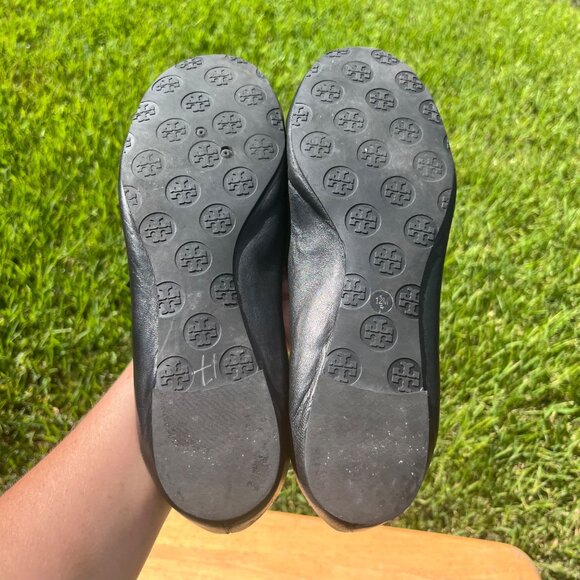 Tory Burch Minnie Black Leather Travel Ballet Flats Size 12 - Picture 9 of 9